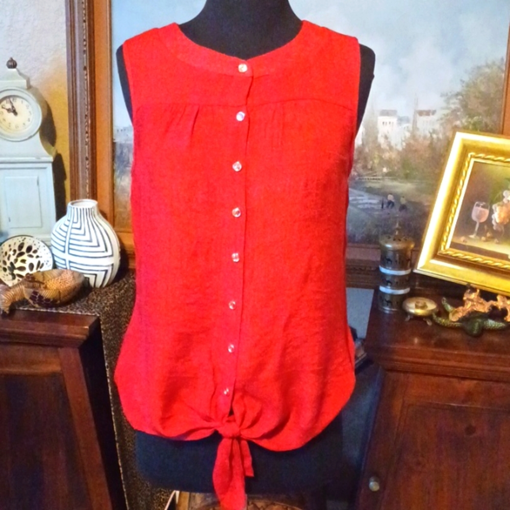 Crimson Red Linen Tank Top